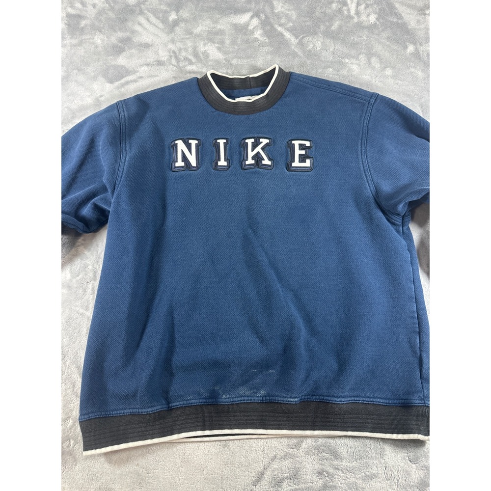Vintage Nike Spellout Crewneck Sweatshirt Navy Blue Embroidered Mens Medium - Picture 3 of 9